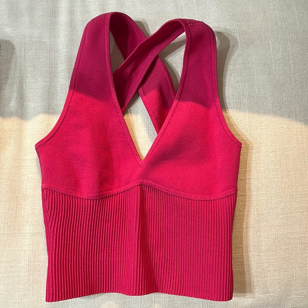 Pink low v cross back top